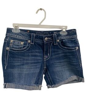 Miss Me Women's Blue Denim Embellished Bermuda Shorts‎ Uncuffable Hem Size 27
